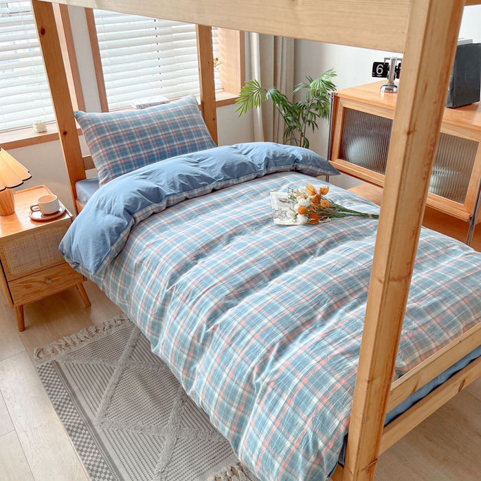 91家纺网 家纺一手货源 找家纺 吉象 2025新款水洗棉学生三件套 初晴蓝