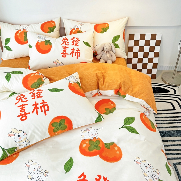 91家纺网 家纺一手货源 找家纺 西引力 2024新款全棉印花单被套 兔发喜事