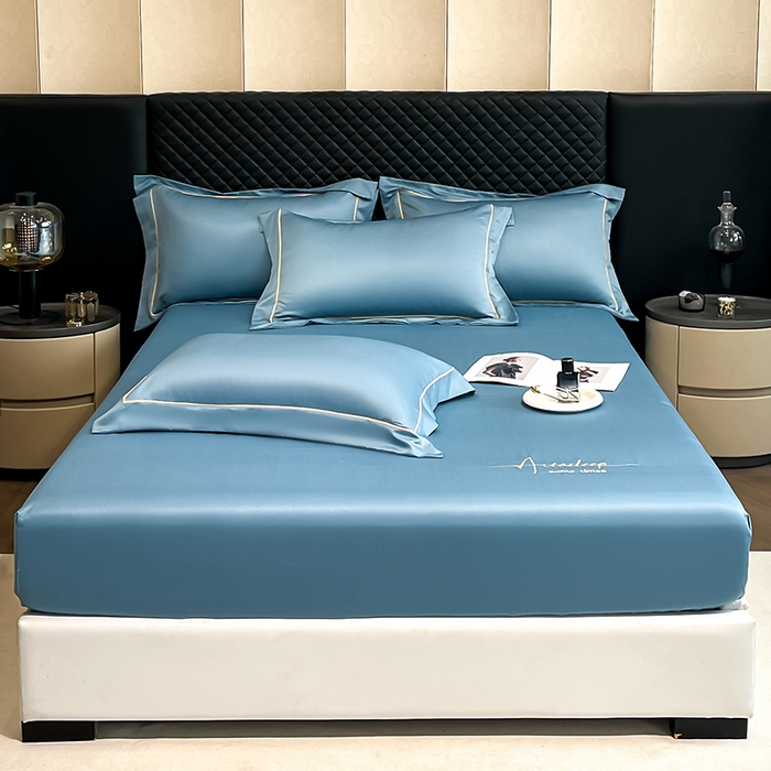 91家纺网 家纺一手货源 找家纺 露梦家纺 2025新款A类水洗原棉刺绣款床笠-星辰系列（提供买家秀） 星辰-冰蓝