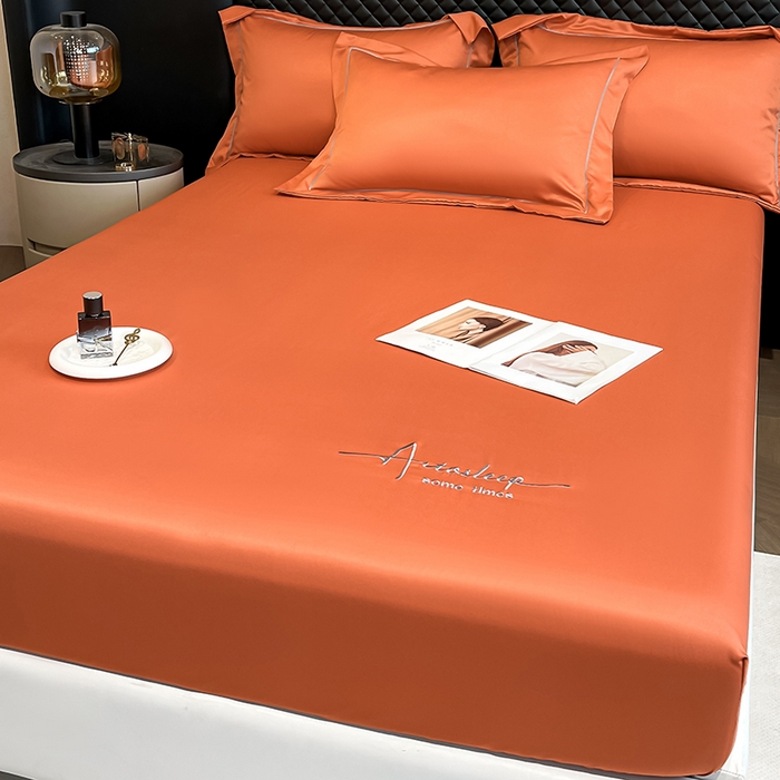 91家纺网 家纺一手货源 找家纺 露梦家纺 2025新款A类水洗原棉刺绣款床笠-星辰系列（提供买家秀） 星辰-桔色