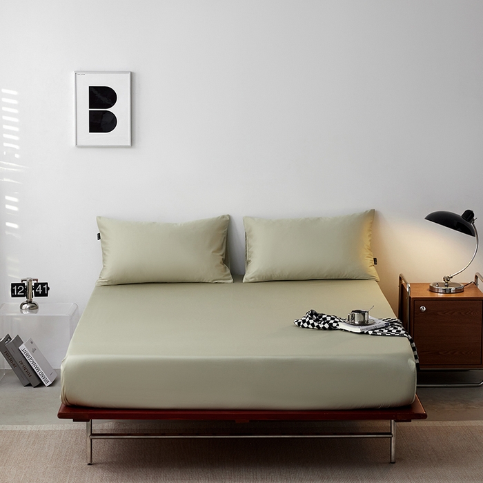 91家纺网 家纺一手货源 找家纺 安莱生活 2024新款100s全棉贡缎单床笠 草绿