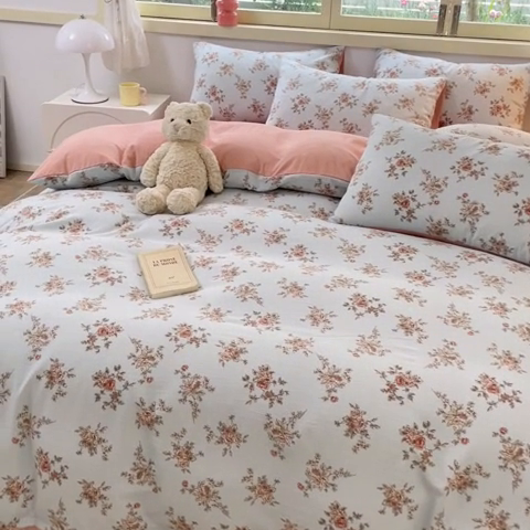 91家纺网 家纺一手货源 找家纺 玉海棠 2024新款AB版软糯针织棉印花四件套 芙曼-绿-