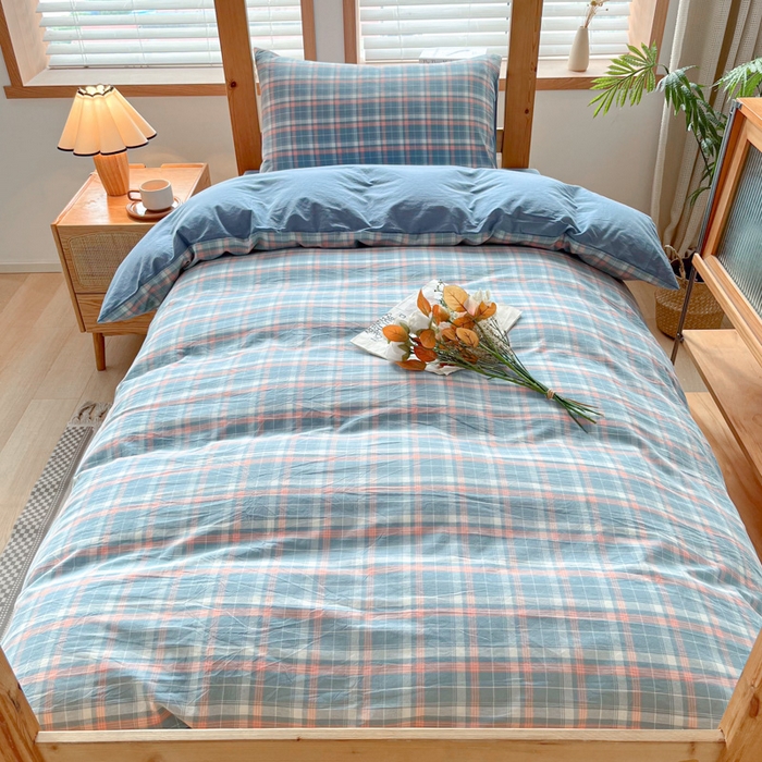 91家纺网 家纺一手货源 找家纺 吉象 2025新款水洗棉学生三件套 初晴蓝