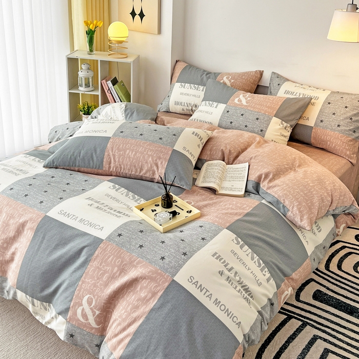 91家纺网 家纺一手货源 找家纺 西引力 2024新款全棉印花单被套 英伦字母