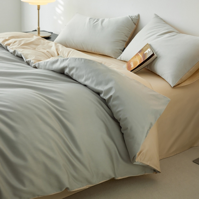 91家纺网 家纺一手货源 找家纺 安莱生活 2024新款100s全棉贡缎四件套 高级灰-棕灰