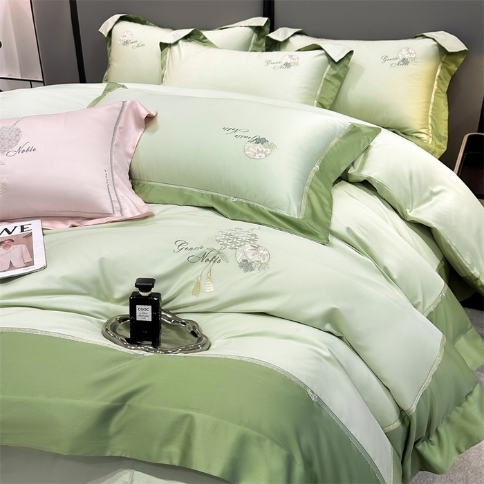 91家纺网 家纺一手货源 找家纺 美娘阁2025新款双股长绒棉居家款四件套 凯瑟琳-云瓷青