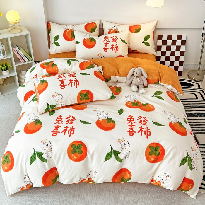 91家纺网 家纺一手货源 找家纺 西引力 2024新款全棉印花单被套 兔发喜事