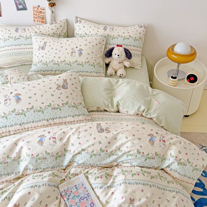 91家纺网 家纺一手货源 找家纺 西引力 2024新款全棉印花单被套 草莓小兔