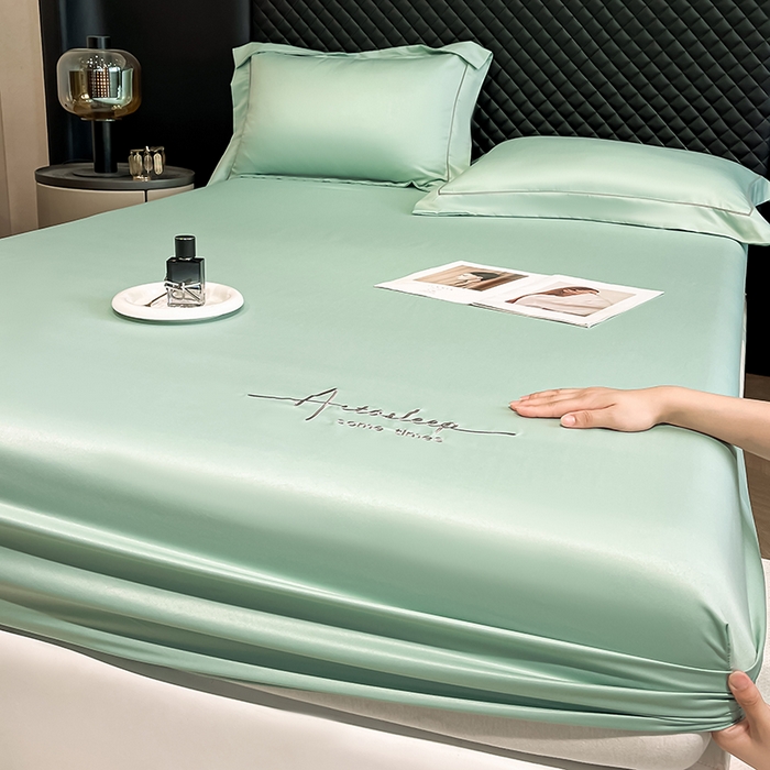 91家纺网 家纺一手货源 找家纺 露梦家纺 2025新款A类水洗原棉刺绣款床笠-星辰系列（提供买家秀） 星辰-海盐绿