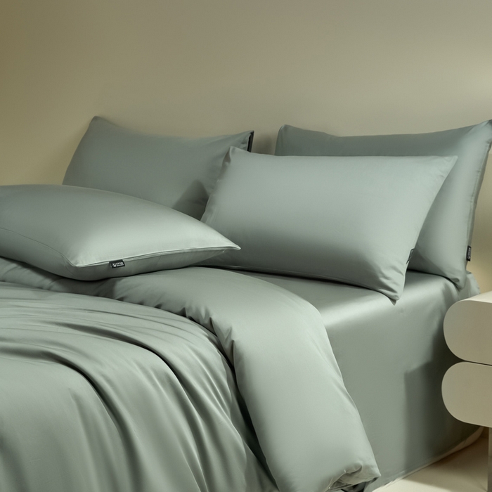 91家纺网 家纺一手货源 找家纺 安莱生活 2024新款100s全棉贡缎四件套 水绿