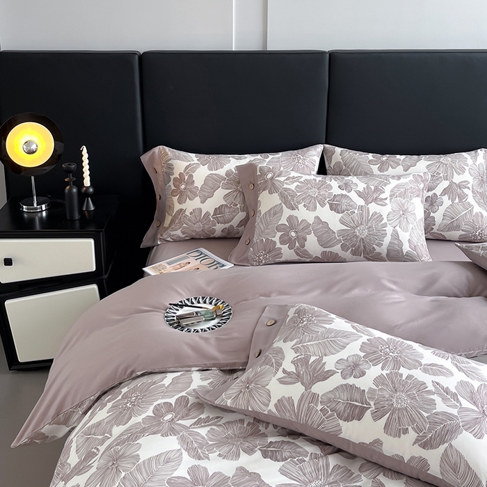 91家纺网 家纺一手货源 找家纺 艾迪尚家纺 2025新款柔丝茸磨毛印花纽扣款四件套 叶蓓