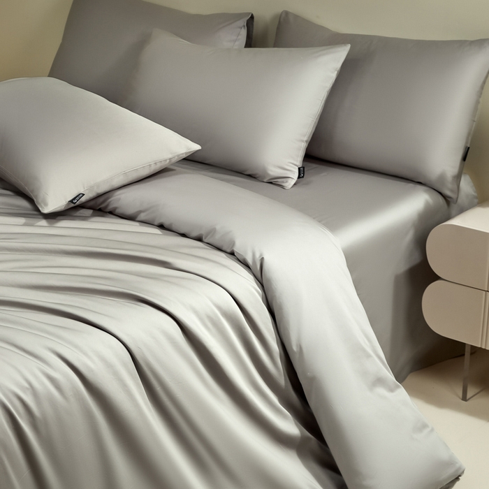 91家纺网 家纺一手货源 找家纺 安莱生活 2024新款100s全棉贡缎四件套 银灰