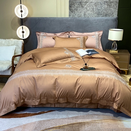 美娘阁2025新款双股长绒棉居家款四件套 简爱（金驼）