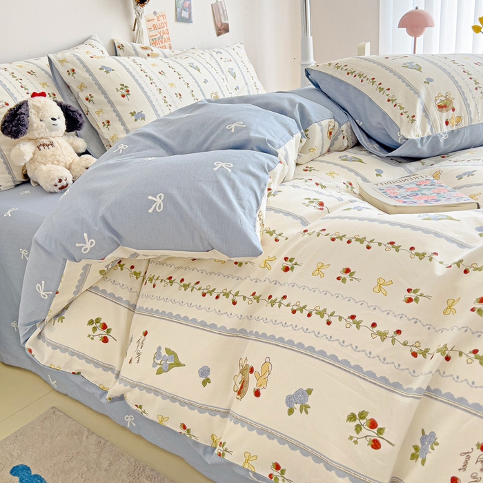 91家纺网 家纺一手货源 找家纺 西引力 2024新款全棉印花四件套 草莓圆