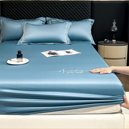 露梦家纺 2025新款A类水洗原棉刺绣款床笠-星辰系列（提供买家秀） 星辰-冰蓝