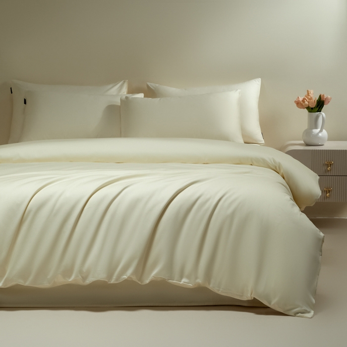 91家纺网 家纺一手货源 找家纺 安莱生活 2024新款100s全棉贡缎四件套 月光白