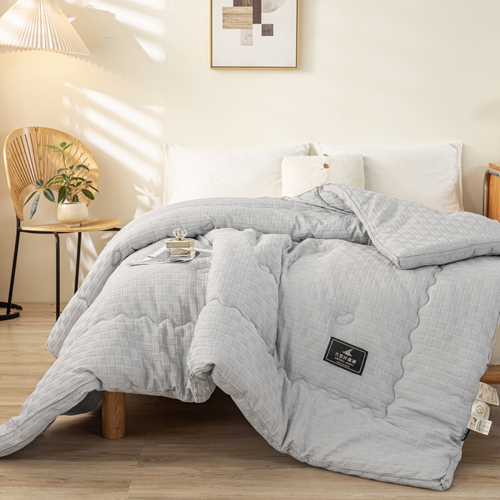 91家纺网 家纺一手货源 找家纺 居易简 2025秋冬新款直播华夫格大豆被冬被立体包边订棉工艺水洗棉大豆被 流光灰