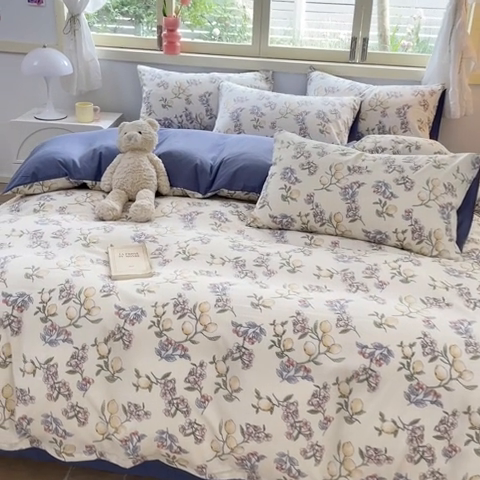 91家纺网 家纺一手货源 找家纺 玉海棠 2024新款AB版软糯针织棉印花四件套 果香-