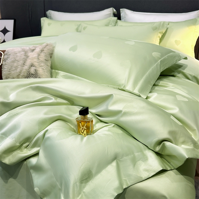 91家纺网 家纺一手货源 找家纺 2025新款双股长绒棉居家款提花系列四件套 心动-牛油果绿