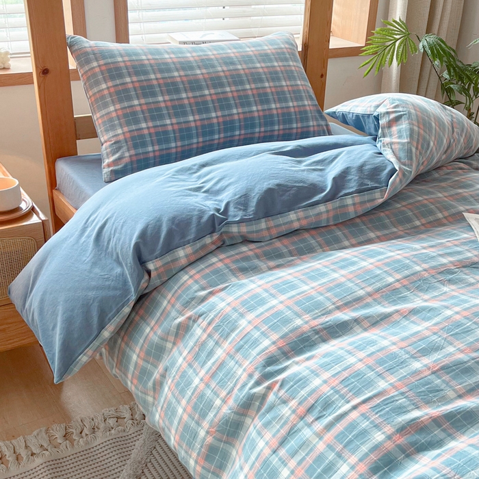 91家纺网 家纺一手货源 找家纺 吉象 2025新款水洗棉学生三件套 初晴蓝