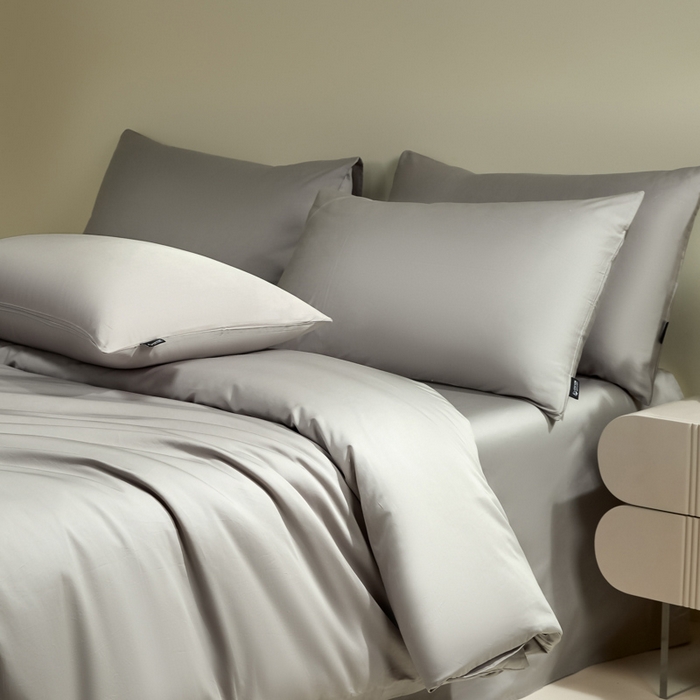 91家纺网 家纺一手货源 找家纺 安莱生活 2024新款100s全棉贡缎四件套 银灰