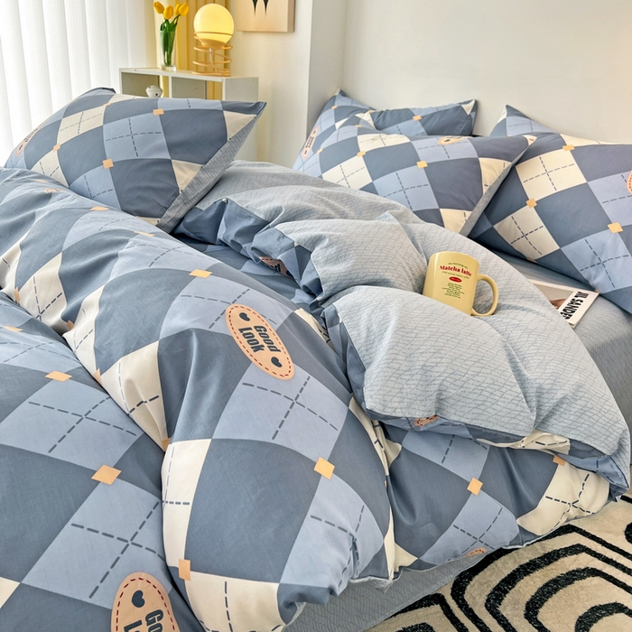 91家纺网 家纺一手货源 找家纺 西引力 2024新款全棉印花单被套 英伦蓝