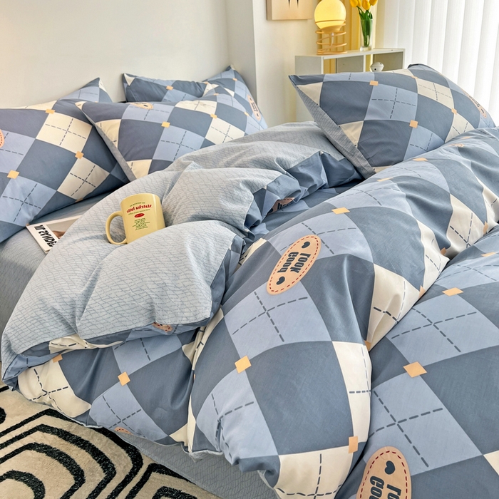 91家纺网 家纺一手货源 找家纺 西引力 2024新款全棉印花四件套 英伦蓝