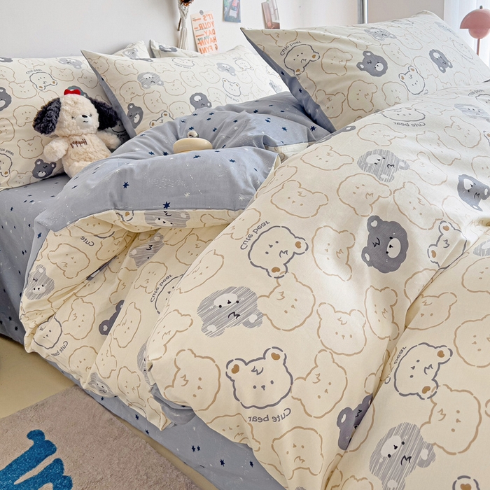 91家纺网 家纺一手货源 找家纺 西引力 2024新款全棉印花四件套 影子熊