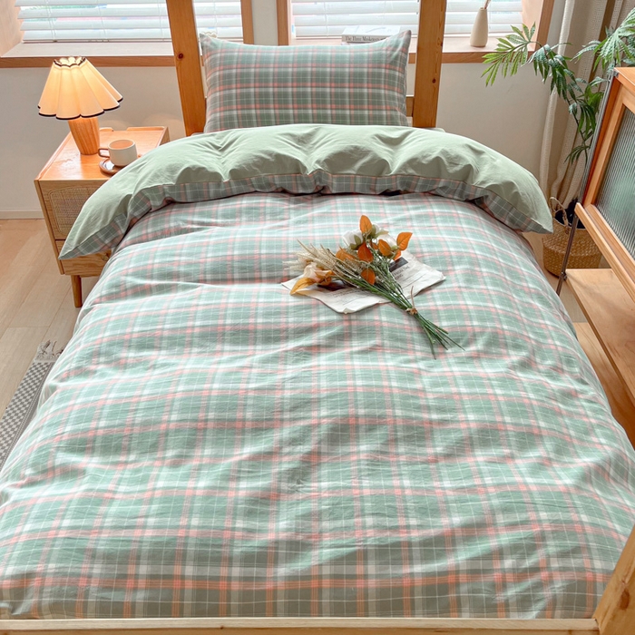 91家纺网 家纺一手货源 找家纺 吉象 2025新款水洗棉学生三件套 初晴绿