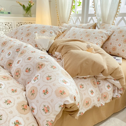 91家纺网 家纺一手货源 找家纺 芷凡家纺 2024新款水洗泡泡棉四件套 春水煎茶