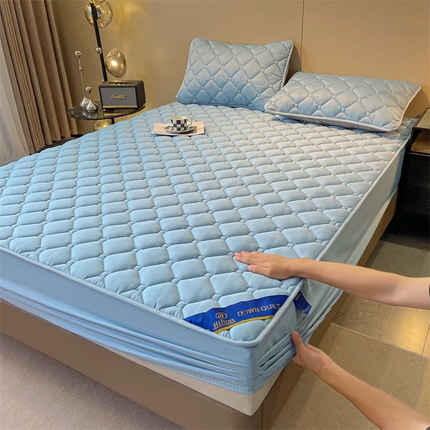 满羽 2024新款防晒防水酒店抗菌夹棉床笠 清新蓝