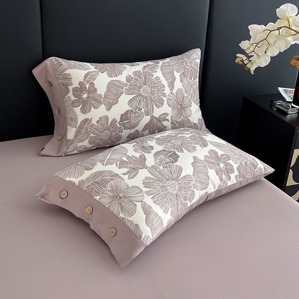 艾迪尚家纺 2025新款柔丝茸磨毛印花纽扣款单枕套 叶蓓