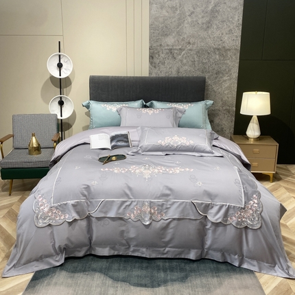 2025新款双股长绒棉居家款提花系列四件套 依恋（灰色）