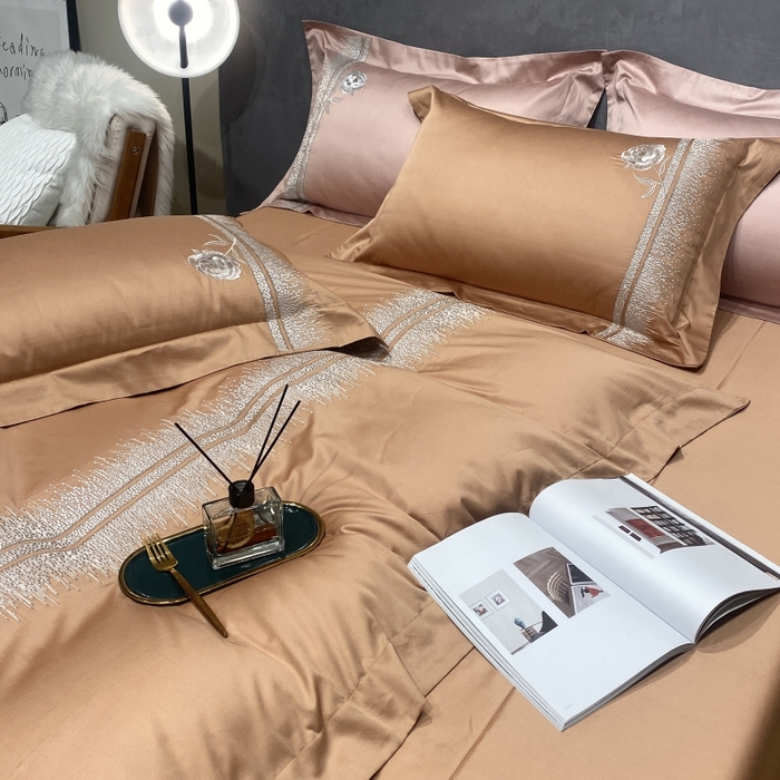 91家纺网 家纺一手货源 找家纺 美娘阁2025新款双股长绒棉居家款四件套 简爱（金驼）