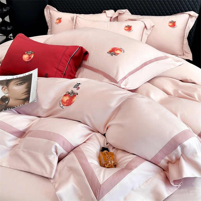 91家纺网 家纺一手货源 找家纺 美娘阁2025新款双股长绒棉居家款四件套 好柿连连-落樱粉