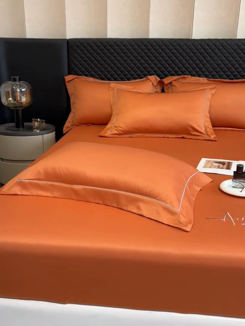 91家纺网 家纺一手货源 找家纺 露梦家纺 2025新款A类水洗原棉刺绣款床笠-星辰系列（提供买家秀） 星辰-桔色