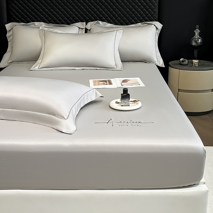 91家纺网 家纺一手货源 找家纺 露梦家纺 2025新款A类水洗原棉刺绣款床笠-星辰系列（提供买家秀） 星辰-薄雾灰