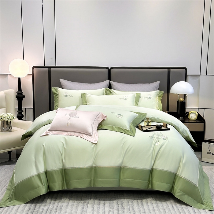 91家纺网 家纺一手货源 找家纺 美娘阁2025新款双股长绒棉居家款四件套 凯瑟琳-云瓷青