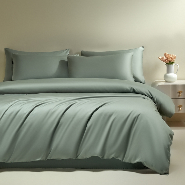 91家纺网 家纺一手货源 找家纺 安莱生活 2024新款100s全棉贡缎四件套 水绿