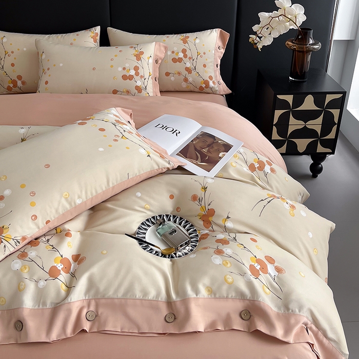 91家纺网 家纺一手货源 找家纺 艾迪尚家纺 2025新款柔丝茸磨毛印花纽扣款四件套 夏木之梦