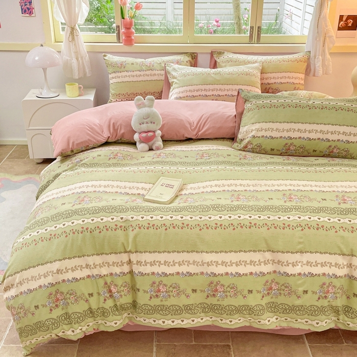 91家纺网 家纺一手货源 找家纺 玉海棠 2024新款AB版软糯针织棉印花四件套 复苏-