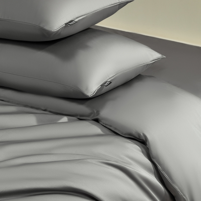 91家纺网 家纺一手货源 找家纺 安莱生活 2024新款100s全棉贡缎四件套 帝都灰