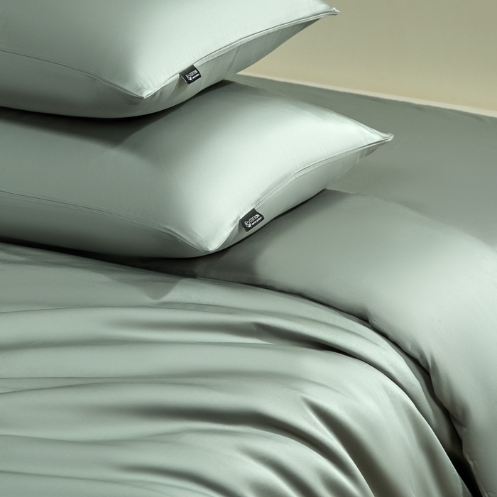 91家纺网 家纺一手货源 找家纺 安莱生活 2024新款100s全棉贡缎四件套 水绿