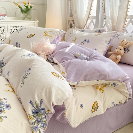 91家纺网 家纺一手货源 找家纺 芷凡家纺 2024新款水洗泡泡棉四件套 雅韵