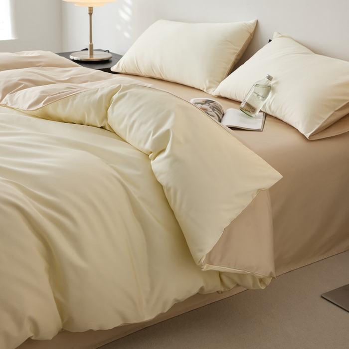 91家纺网 家纺一手货源 找家纺 安莱生活 2024新款100s全棉贡缎四件套 月光白-棕灰