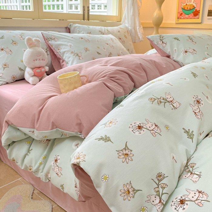 91家纺网 家纺一手货源 找家纺 玉海棠 2024新款AB版软糯针织棉印花四件套 彼得兔-