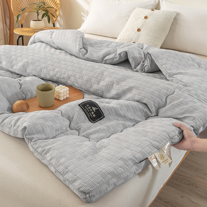 91家纺网 家纺一手货源 找家纺 居易简 2025秋冬新款直播华夫格大豆被冬被立体包边订棉工艺水洗棉大豆被 流光灰