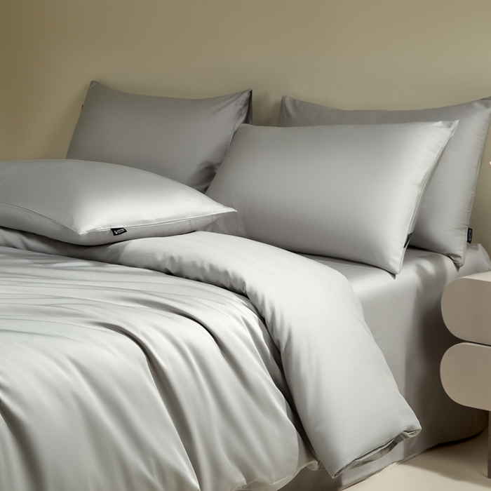 91家纺网 家纺一手货源 找家纺 安莱生活 2024新款100s全棉贡缎四件套 高级灰