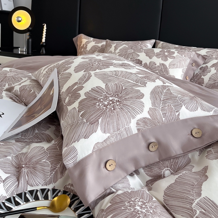 91家纺网 家纺一手货源 找家纺 艾迪尚家纺 2025新款柔丝茸磨毛印花纽扣款单被套 叶蓓