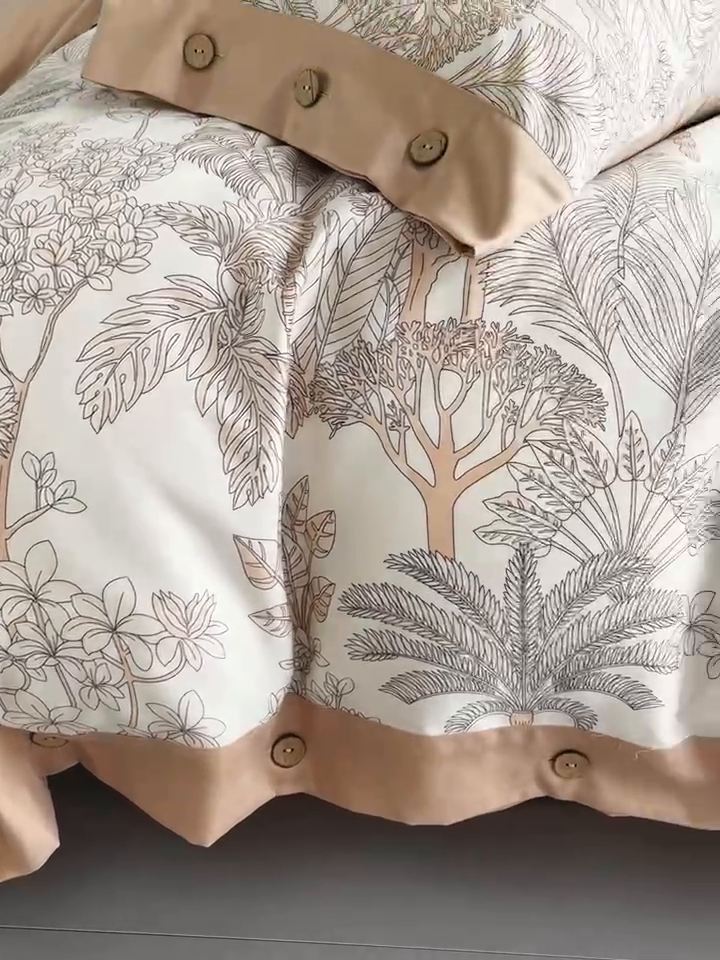 91家纺网 家纺一手货源 找家纺 艾迪尚家纺 2025新款柔丝茸磨毛印花纽扣款四件套 雾岛-米